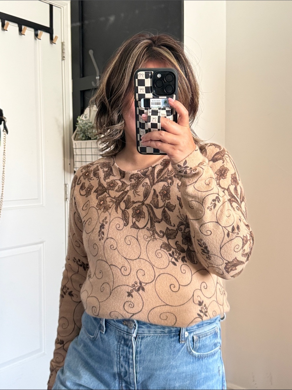 Sarah Spencer Lambswool Angora Floral Embellished Knit Sweater Cottagecore. M